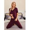imageEkouaer Pajamas for Women Set 2 Piece Lounge Set Short Sleeve Pjs Joggers Long Pants Sleepwear with PocketsDark Red