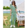 imageEkouaer Pajamas for Women Set 2 Piece Lounge Set Short Sleeve Pjs Joggers Long Pants Sleepwear with PocketsGreen Stripe