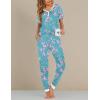 imageEkouaer Pajamas for Women Set 2 Piece Lounge Set Short Sleeve Pjs Joggers Long Pants Sleepwear with PocketsLight Blue Flower