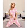 imageEkouaer Pajamas for Women Set 2 Piece Lounge Set Short Sleeve Pjs Joggers Long Pants Sleepwear with PocketsLight Purple Flower