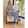 imageEkouaer Pajamas for Women Set 2 Piece Lounge Set Short Sleeve Pjs Joggers Long Pants Sleepwear with PocketsNavy Plaid