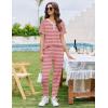 imageEkouaer Pajamas for Women Set 2 Piece Lounge Set Short Sleeve Pjs Joggers Long Pants Sleepwear with PocketsRed Stripe