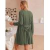 imageEkouaer Pajamas for Women Set 3 Piece Lounge Set Soft Pajama Sets Waffle Knit Tank Top and Shorts Cardigan with Pockets SXXLArmy Green