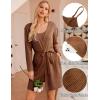 imageEkouaer Pajamas for Women Set 3 Piece Lounge Set Soft Pajama Sets Waffle Knit Tank Top and Shorts Cardigan with Pockets SXXLBrown