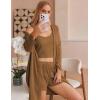 imageEkouaer Pajamas for Women Set 3 Piece Lounge Set Soft Pajama Sets Waffle Knit Tank Top and Shorts Cardigan with Pockets SXXLBrown