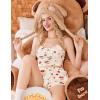 imageEkouaer Pajamas for Women Set 3 Piece Lounge Set Soft Pajama Sets Waffle Knit Tank Top and Shorts Cardigan with Pockets SXXLCherry Teddy Bear