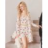 imageEkouaer Pajamas for Women Set 3 Piece Lounge Set Soft Pajama Sets Waffle Knit Tank Top and Shorts Cardigan with Pockets SXXLCherry Teddy Bear