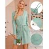 imageEkouaer Pajamas for Women Set 3 Piece Lounge Set Soft Pajama Sets Waffle Knit Tank Top and Shorts Cardigan with Pockets SXXLGrey Green