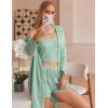 imageEkouaer Pajamas for Women Set 3 Piece Lounge Set Soft Pajama Sets Waffle Knit Tank Top and Shorts Cardigan with Pockets SXXLGrey Green