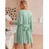 imageEkouaer Pajamas for Women Set 3 Piece Lounge Set Soft Pajama Sets Waffle Knit Tank Top and Shorts Cardigan with Pockets SXXLGrey Green