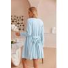 imageEkouaer Pajamas for Women Set 3 Piece Lounge Set Soft Pajama Sets Waffle Knit Tank Top and Shorts Cardigan with Pockets SXXLLight Blue