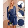 imageEkouaer Pajamas for Women Set 3 Piece Lounge Set Soft Pajama Sets Waffle Knit Tank Top and Shorts Cardigan with Pockets SXXLNavy Blue