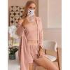 imageEkouaer Pajamas for Women Set 3 Piece Lounge Set Soft Pajama Sets Waffle Knit Tank Top and Shorts Cardigan with Pockets SXXLPink