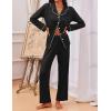 imageEkouaer Pajamas for Women Set Button Down Pj Long Sleeve Shirt and Pants Lounge Sets Fall Sleepwear with PocketsBlack