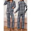 imageEkouaer Pajamas for Women Set Button Down Pj Long Sleeve Shirt and Pants Lounge Sets Fall Sleepwear with PocketsBlack Plaid