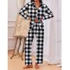imageEkouaer Pajamas for Women Set Button Down Pj Long Sleeve Shirt and Pants Lounge Sets Fall Sleepwear with PocketsBlack Plaid
