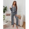 imageEkouaer Pajamas for Women Set Button Down Pj Long Sleeve Shirt and Pants Lounge Sets Fall Sleepwear with PocketsBlack Plaid