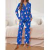 imageEkouaer Pajamas for Women Set Button Down Pj Long Sleeve Shirt and Pants Lounge Sets Fall Sleepwear with PocketsBlue Snowman