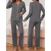 imageEkouaer Pajamas for Women Set Button Down Pj Long Sleeve Shirt and Pants Lounge Sets Fall Sleepwear with PocketsDark Heather Grey