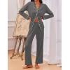 imageEkouaer Pajamas for Women Set Button Down Pj Long Sleeve Shirt and Pants Lounge Sets Fall Sleepwear with PocketsDark Heather Grey