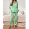 imageEkouaer Pajamas for Women Set Button Down Pj Long Sleeve Shirt and Pants Lounge Sets Fall Sleepwear with PocketsGreen Striped