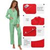 imageEkouaer Pajamas for Women Set Button Down Pj Long Sleeve Shirt and Pants Lounge Sets Fall Sleepwear with PocketsGreen Striped