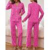 imageEkouaer Pajamas for Women Set Button Down Pj Long Sleeve Shirt and Pants Lounge Sets Fall Sleepwear with PocketsHot Pink Leopard