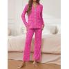 imageEkouaer Pajamas for Women Set Button Down Pj Long Sleeve Shirt and Pants Lounge Sets Fall Sleepwear with PocketsHot Pink Leopard