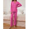 imageEkouaer Pajamas for Women Set Button Down Pj Long Sleeve Shirt and Pants Lounge Sets Fall Sleepwear with PocketsHot Pink Leopard