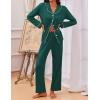 imageEkouaer Pajamas for Women Set Button Down Pj Long Sleeve Shirt and Pants Lounge Sets Fall Sleepwear with PocketsLake Green