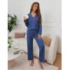 imageEkouaer Pajamas for Women Set Button Down Pj Long Sleeve Shirt and Pants Lounge Sets Fall Sleepwear with PocketsNavy