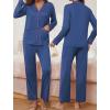 imageEkouaer Pajamas for Women Set Button Down Pj Long Sleeve Shirt and Pants Lounge Sets Fall Sleepwear with PocketsNavy