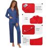 imageEkouaer Pajamas for Women Set Button Down Pj Long Sleeve Shirt and Pants Lounge Sets Fall Sleepwear with PocketsNavy
