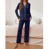 imageEkouaer Pajamas for Women Set Button Down Pj Long Sleeve Shirt and Pants Lounge Sets Fall Sleepwear with PocketsNavy Star