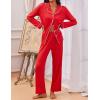 imageEkouaer Pajamas for Women Set Button Down Pj Long Sleeve Shirt and Pants Lounge Sets Fall Sleepwear with PocketsRed