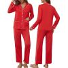 imageEkouaer Pajamas for Women Set Button Down Pj Long Sleeve Shirt and Pants Lounge Sets Fall Sleepwear with PocketsRed