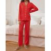 imageEkouaer Pajamas for Women Set Button Down Pj Long Sleeve Shirt and Pants Lounge Sets Fall Sleepwear with PocketsRed