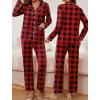 imageEkouaer Pajamas for Women Set Button Down Pj Long Sleeve Shirt and Pants Lounge Sets Fall Sleepwear with PocketsRed Plaid