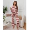 imageEkouaer Pajamas for Women Set Button Down Pj Long Sleeve Shirt and Pants Lounge Sets Fall Sleepwear with PocketsStriped Teddy