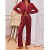 imageEkouaer Pajamas for Women Set Button Down Pj Long Sleeve Shirt and Pants Lounge Sets Fall Sleepwear with PocketsWine Red