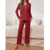 imageEkouaer Pajamas for Women Set Button Down Pj Long Sleeve Shirt and Pants Lounge Sets Fall Sleepwear with PocketsWine Red