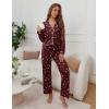 imageEkouaer Pajamas for Women Set Button Down Pj Long Sleeve Shirt and Pants Lounge Sets Fall Sleepwear with PocketsWine Red Cheetah
