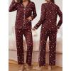 imageEkouaer Pajamas for Women Set Button Down Pj Long Sleeve Shirt and Pants Lounge Sets Fall Sleepwear with PocketsWine Red Cheetah