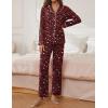 imageEkouaer Pajamas for Women Set Button Down Pj Long Sleeve Shirt and Pants Lounge Sets Fall Sleepwear with PocketsWine Red Cheetah