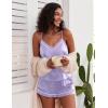 imageEkouaer Pajamas for Women Set Silk Satin Pjs Sexy Lingerie Sleepwear Cami Shorts Set Summer Nightwear SXXLLilac