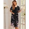 imageEkouaer Robes For Women Zipper Front Bathrobe Short Sleeve House Coat Long Nightgown With Pockets Soft LoungewearBlack Sakura