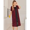 imageEkouaer Robes For Women Zipper Front Bathrobe Short Sleeve House Coat Long Nightgown With Pockets Soft LoungewearBlackred