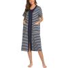 imageEkouaer Robes For Women Zipper Front Bathrobe Short Sleeve House Coat Long Nightgown With Pockets Soft LoungewearNavy Blue