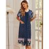 imageEkouaer Robes For Women Zipper Front Bathrobe Short Sleeve House Coat Long Nightgown With Pockets Soft LoungewearNavy Blue Ethnic Style