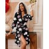 imageEkouaer Robes for Women Knee Length Bathrobe Lightweight Kimono Robe 34 Sleeve Loungewear Soft Sleepwear with Pockets SXXLFloral Black